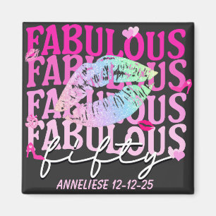 Fabulous Fifty Colourful Lips 50th Birthday Magnet