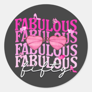 Fabulous Fifty Pink Heart Sunglasses 50th Birthday Classic Round Sticker