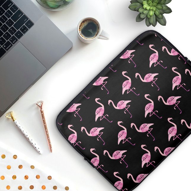 Fabulous Flamingo Pink Watercolor Pattern Laptop Sleeve (Pink Flamingo Laptop Sleeve)