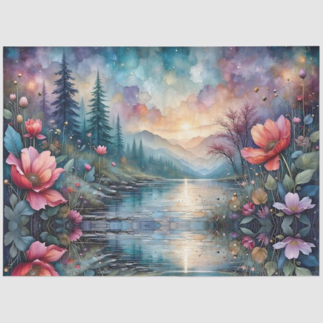 Fabulous Floral Colourful Stream Landscape Tissue Paper (Front)