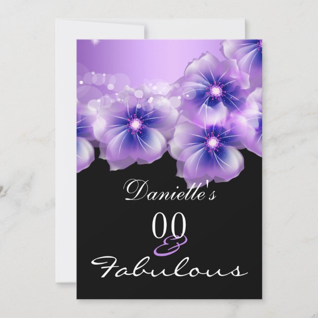 Fabulous Floral Flowers Purple Black Party Invitation (Front)
