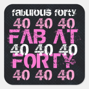 Fabulous Forty 40  Birthday Black Pink Party Square Sticker