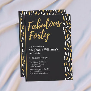Fabulous Forty Golden Modern Woman's 40th Birthday Invitation