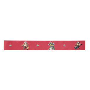 Fabulous Frog Rock Band Christmas Holiday on Red  Satin Ribbon