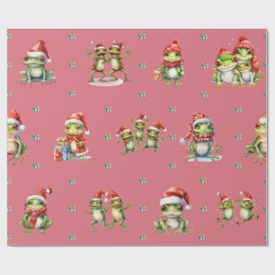 Fabulous Frogs Christmas Holiday Lt Red Wrapping Wrapping Paper