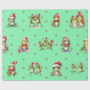 Fabulous Frogs Christmas Holiday on Green Wrapping Wrapping Paper