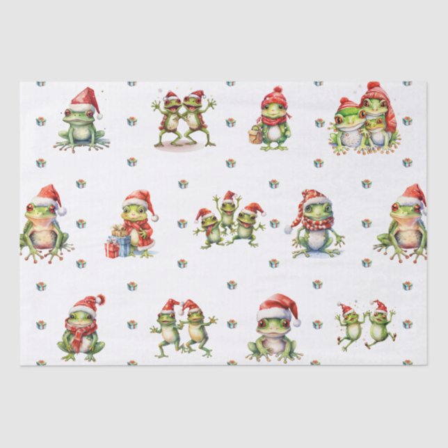 Fabulous Frogs Christmas Holiday on White Tissue Paper (Front)