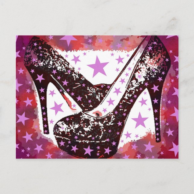 Fabulous Glamourous Pink Purple High Heels Stars Postcard (Front)