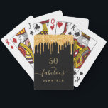 Fabulous glitter black gold sparkle glam name playing cards<br><div class="desc">A trendy and glamourous gift, favour or party games for a 50th (or any age) birthday. A classic black background decorated with faux gold glitter drips, paint dripping look in purple. With the text: 50 and fabulous. Personalize and add a name. Golden coloured text. The word Fabulous is written with...</div>