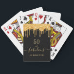 Fabulous glitter black gold sparkle glam name playing cards<br><div class="desc">A trendy and glamourous gift, favour or party games for a 50th (or any age) birthday. A classic black background decorated with faux gold glitter drips, paint dripping look in purple. With the text: 50 and fabulous. Personalize and add a name. Golden coloured text. The word Fabulous is written with...</div>