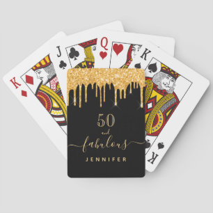 Fabulous glitter black gold sparkle glam name playing cards