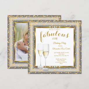 Fabulous Gold Silver Champagne Photo Birthday sq Invitation