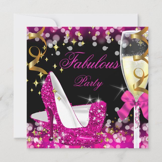 Fabulous Hot Pink Glitter High Heel Birthday Invitation (Front)