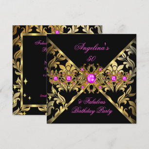 Fabulous Hot Pink Gold Black Damask Invitation