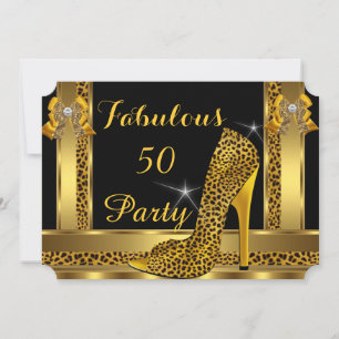 Fabulous Leopard Gold High Heels Birthday Party 2 Invitation