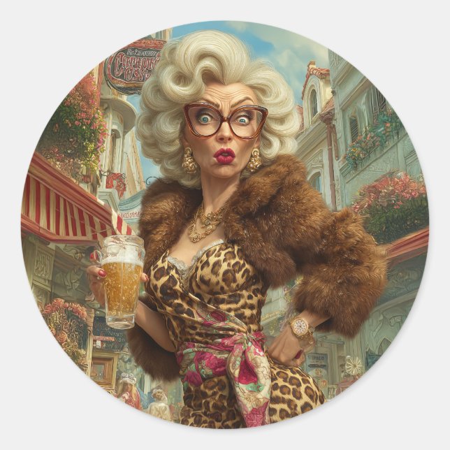 Fabulous Leopard Lady Attitude Classic Round Sticker (Front)