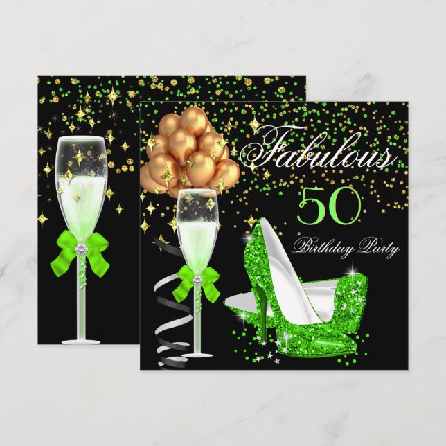 Fabulous Lime Heels Gold Black Birthday Party Invitation (Front/Back)