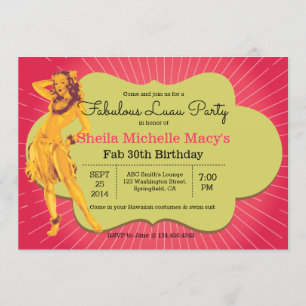 Fabulous Luau Party Retro Style Pinup Invitation