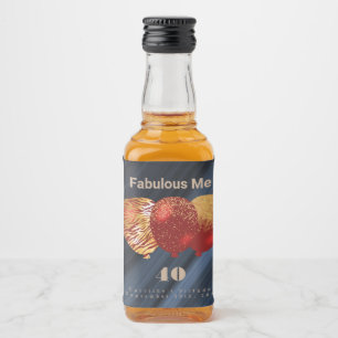 Fabulous Me, Navy Red & Gold 40th Birthday Balloon Liquor Bottle Label
