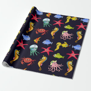 Fabulous nautical pattern with a fun orange sea ho wrapping paper