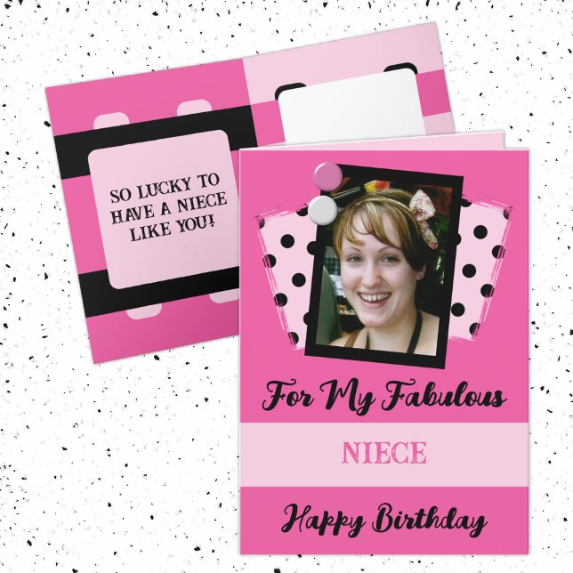 Fabulous niece photo name pink black birthday card (Creator Uploaded)