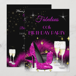 Fabulous Party Glitter Hot Pink Champagne Invitation