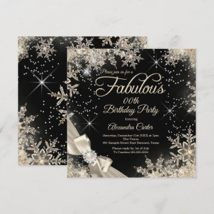 Fabulous Party Pearl Bow Beige Black Snowflake Invitation