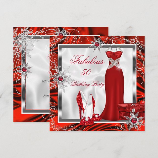 Fabulous Party Red Silver Dress Heels H7 Invitation (Front/Back)