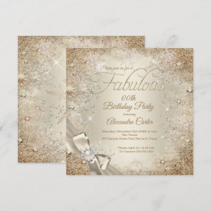 Fabulous Pearl Bow Beige Cream Gold Snowflake Invitation
