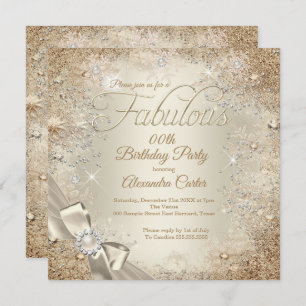Fabulous Pearl Bow Beige Cream Gold Snowflake Invitation