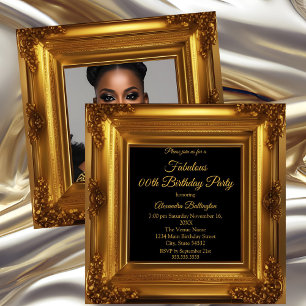 Fabulous Photo Birthday Party Ornate Gold Frame Invitation