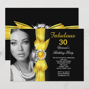 Fabulous Photo Birthday Party Yellow Black Invitation