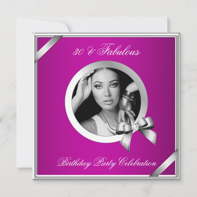 Fabulous Pink Diamond Silver Photo 30 Party Invitation (Front)