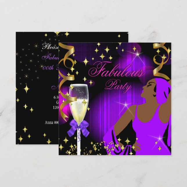Fabulous Purple Hot Pink Glitter Diva Birthday Invitation (Front/Back)