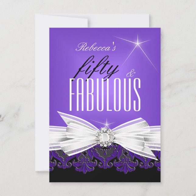 Fabulous Purple Lace Black 50th Birthday Party 2 Invitation (Front)