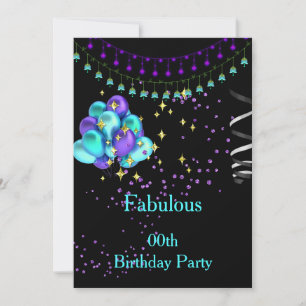 Fabulous Purple Teal Blue Birthday Party Invitation