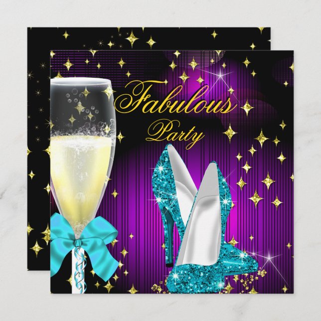 Fabulous Purple Teal Glitter High Heels Party Invitation (Front/Back)
