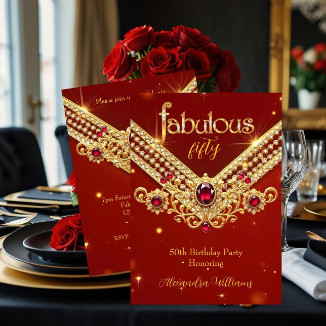Fabulous Red Gold Diamonds Elegant Birthday Party Invitation (Creator Uploaded)