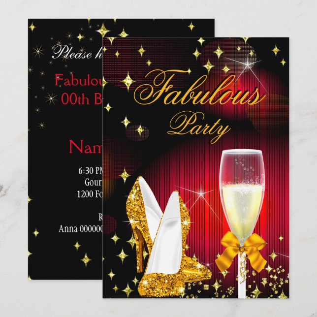 Fabulous Red Gold Glitter High Heels Party Invitation (Front/Back)