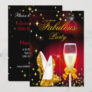 Fabulous Red Gold Glitter High Heels Party Invitation