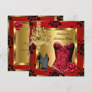 Fabulous Red Heels Chandelier Corset Rose Lace Invitation