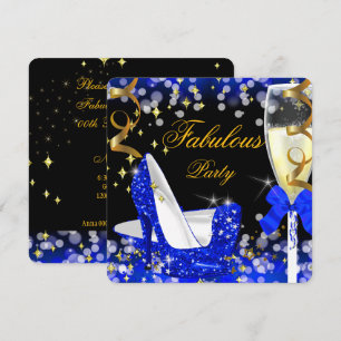 Fabulous Royal Blue Glitter High Heel Birthday Invitation