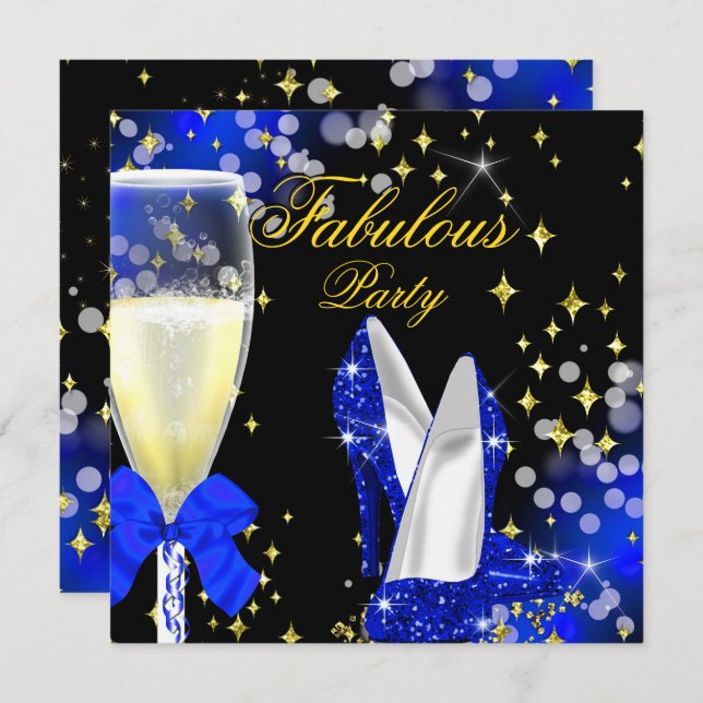 Fabulous Royal Blue Glitter High Heels Party 2 Invitation (Front/Back)
