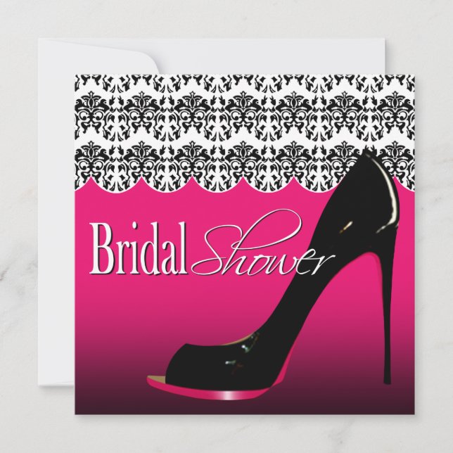 Fabulous Scalloped Damask Stiletto Bridal Shower Invitation (Front)