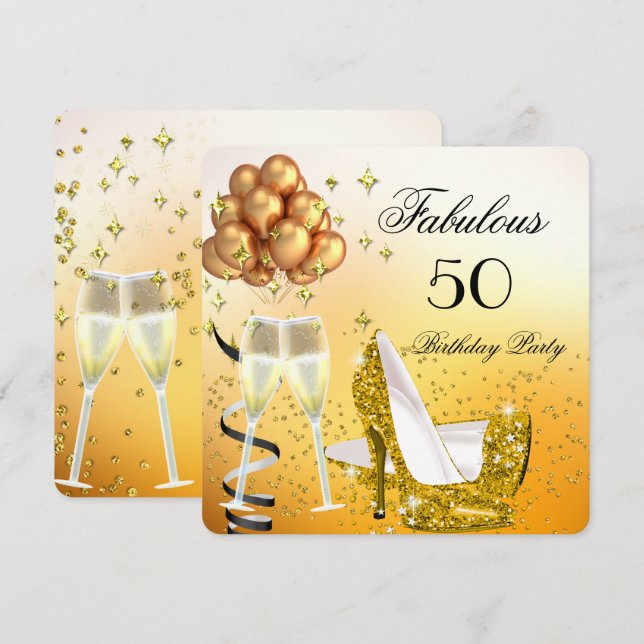 Fabulous Shimmer Gold High Heels Birthday Party Invitation (Front/Back)
