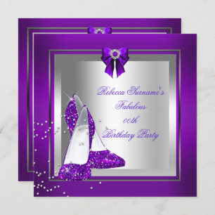 Fabulous Shoe Silver Purple Birthday Party Invitation