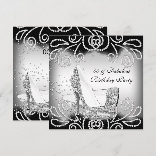 Fabulous Silver Glitter High Heels Birthday Party Invitation (Front/Back)