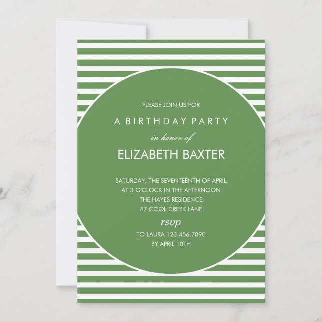 Fabulous Stripes General Party Invitation (Green) (Front)
