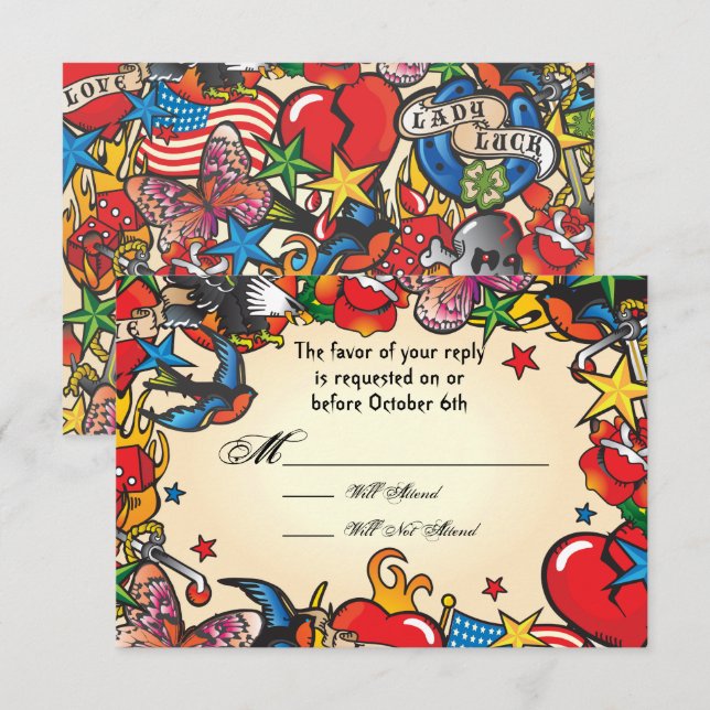 Fabulous Tattoo Wedding rsvp response cards (Front/Back)