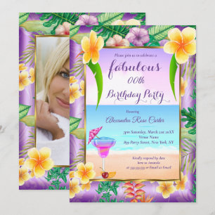 Fabulous Tropical Purple cocktails Photo Party Invitation